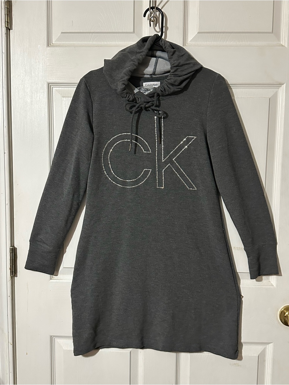 Calvin Klein Charcoal Gray CK Logo Hoodie Dress
